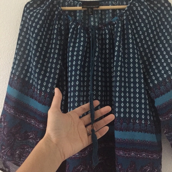 Cynthia Rowley 3/4 Sleeve Tassel Scoop Neck Tunic - Picture 4 of 8